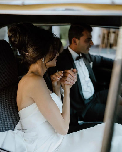 Elegant Strapless Satin Mermaid Wedding Dresses With Detachable Train  Bridal Gown Backless Vestido De Noiva For Women