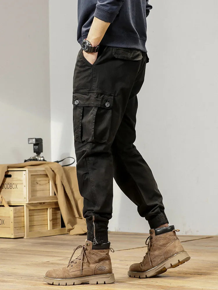2025 New Multi-Pockets Spring Summer Cargo Pants Men Streetwear Zipper Leg Skinny Work Joggers Cotton Casual Tactical Trousers