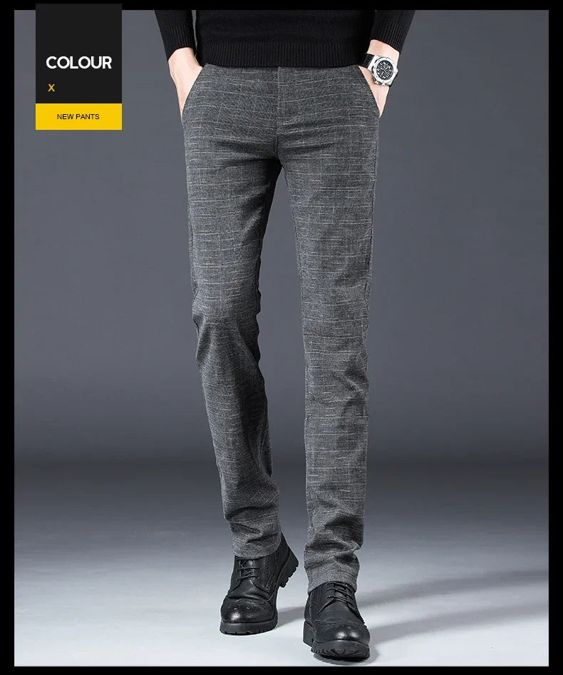 Spring Autumn New Men's Plaid Pants Black Blue Business Casual Formal Fashion Korean Classic Male Clothes Straight Trousers