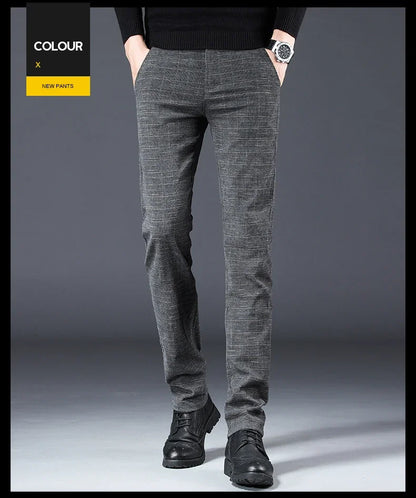 Spring Autumn New Men's Plaid Pants Black Blue Business Casual Formal Fashion Korean Classic Male Clothes Straight Trousers