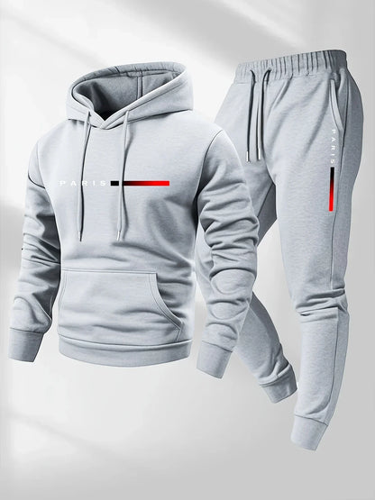 Printed sweatshirt set, wool sweatshirt and pants set for men, warm and casual sports sweatshirt pants set for autumn and winter