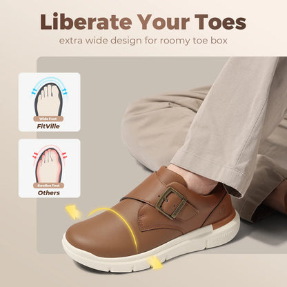 Sapatos masculinos de couro, sapatos largos para pés inchados, sapatos masculinos diabéticos para caminhada, para negócios e caminhadas ao ar livre