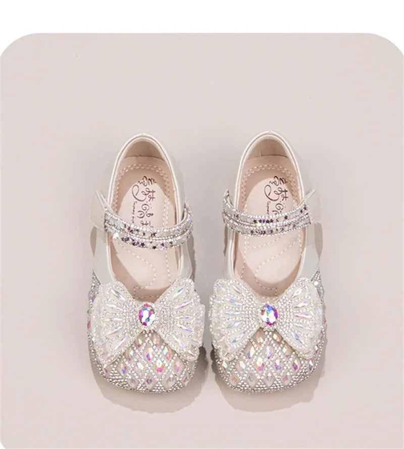Sweet Baby Girls Spring/SummerPopular Crystal Cute Bow Flat Shiny Catwalk Princess Shoes Kids Lightweight Soft Children Toddler