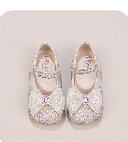 Sweet Baby Girls Spring/SummerPopular Crystal Cute Bow Flat Shiny Catwalk Princess Shoes Kids Lightweight Soft Children Toddler
