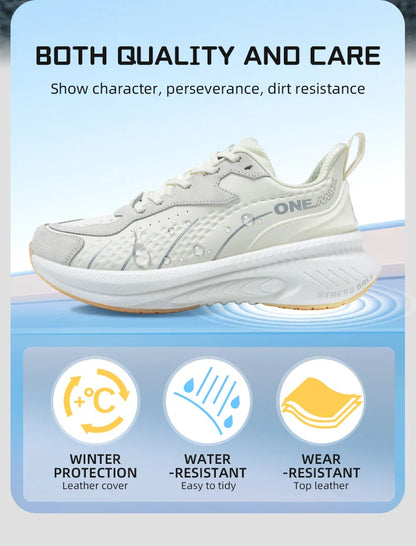 Winter Running Shoes for Men Leather Warm Sport Shoes Wear-resistant Female Jogging Training Shoes Black Walking Sneakers