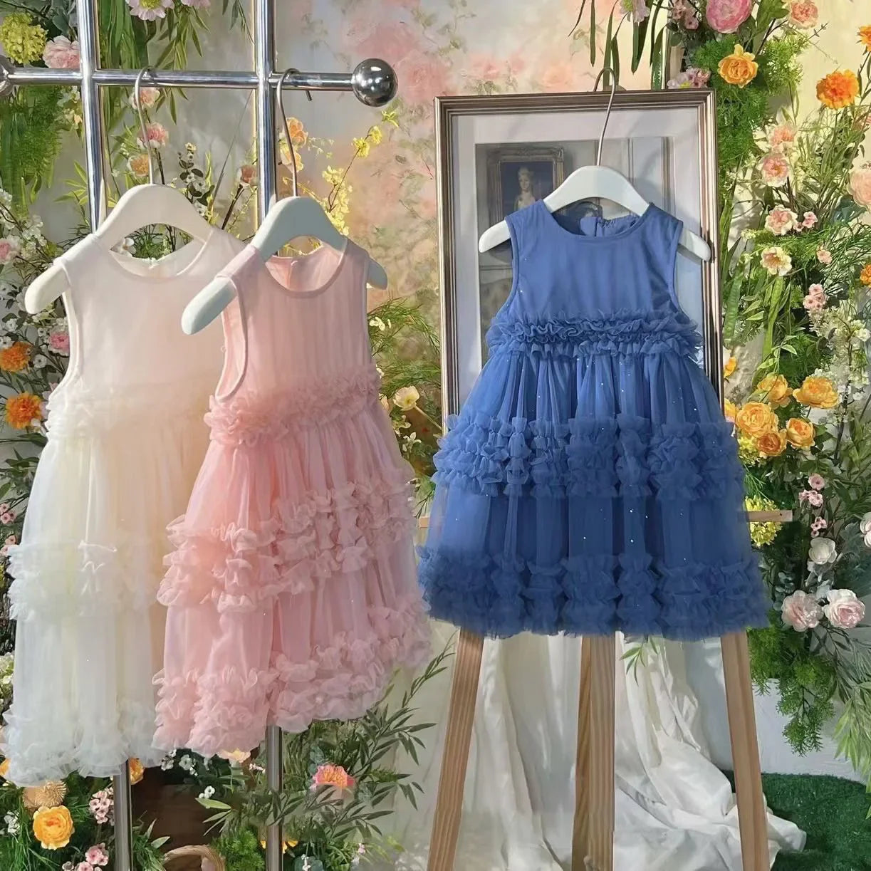 Girl's Dress Summer New Children's Sleeveless Yarn Dress Fluffy Dress Girl's Fashionable Baby Princess Dress
