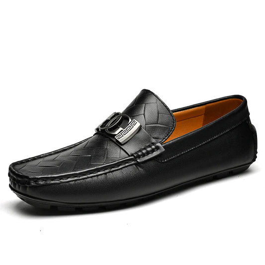 Sapatos Masculinos em Couro Legítimo de Flor Integral, Estilo Mocassim, Respiráveis para o Verão, Calçados de Couro Casuais de Negócios Sofisticados e de Alta Qualidade