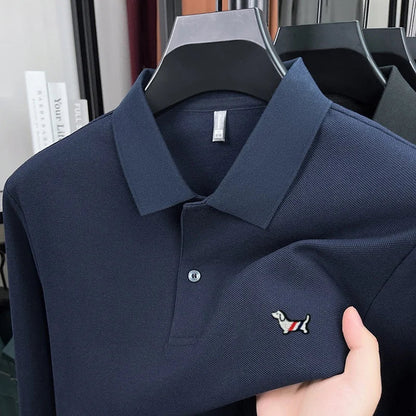 Fashion brand autumn new men's top casual warm 100% cotton long sleeved Polo shirt
