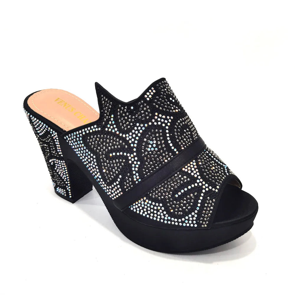 Shoes Open Toe Slingbacks Low (1cm-3cm) Women Pumps for Party Lady Sandals with Heels Italian Shoe with Rhinestone