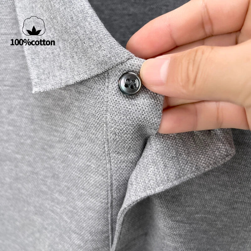 100% Cotton Polo Shirt, Four Seasons Universal  Leisure Long Sleeve, Breathable Lapels T-shirt, Perfect for Golf Sports Durable