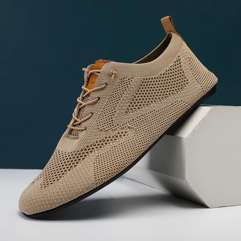 Sapatos Masculinos de Verão em Malha, Sapatilhas Planas para Uso Exterior, Sapatos de Caminhada de Alta Qualidade, Confortáveis, com Cadarço, Respiráveis, Antiderrapantes, Casuais
