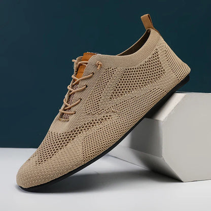 Sapatos Masculinos de Verão em Malha, Sapatilhas Planas para Uso Exterior, Sapatos de Caminhada de Alta Qualidade, Confortáveis, com Cadarço, Respiráveis, Antiderrapantes, Casuais