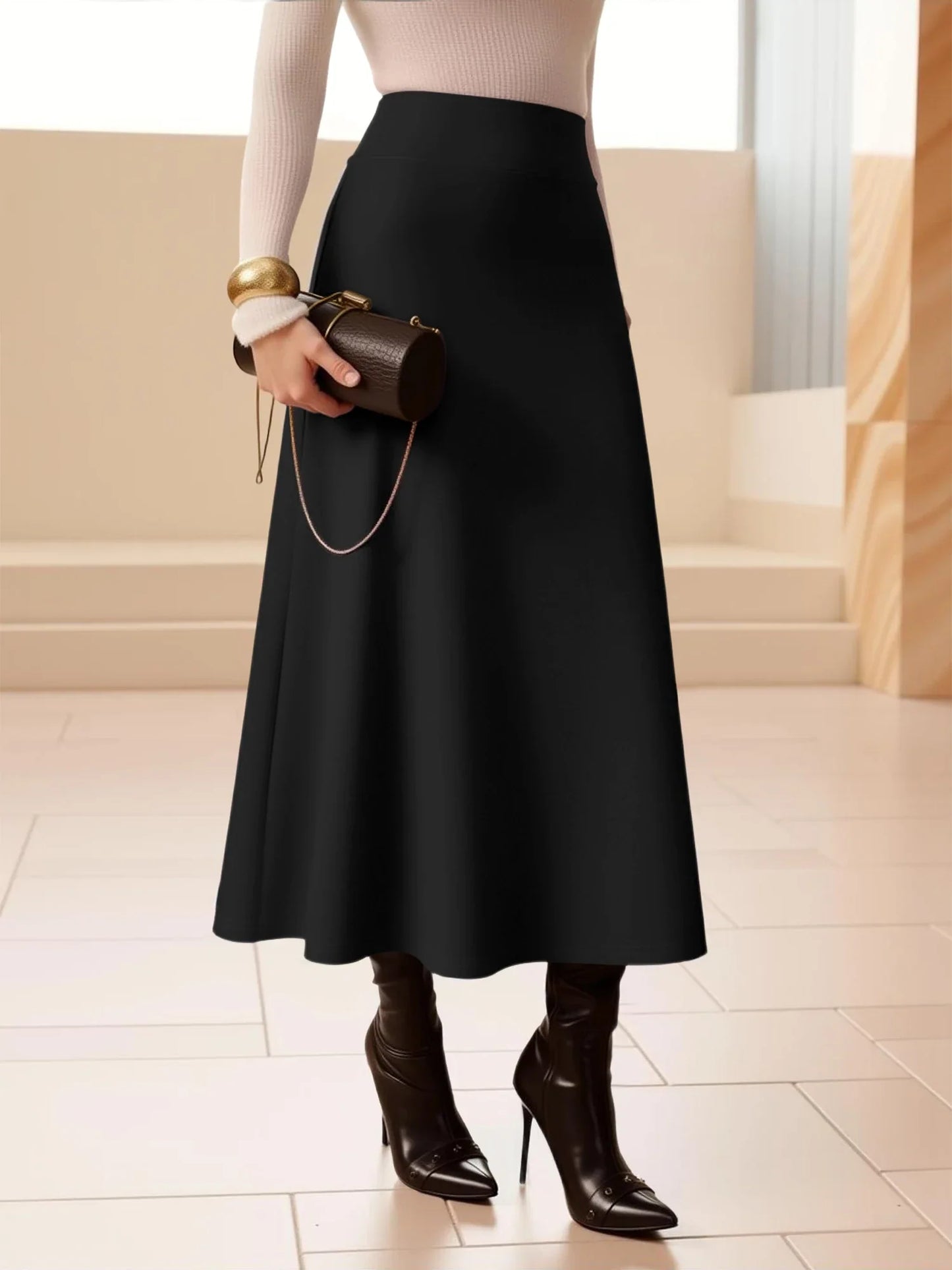 Solid Midi Skirt | High Waist A-Line for Cocktails & Events, Stand Out in Style