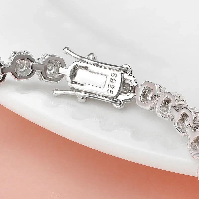 Brilliant Cut Flower Moissanite Tennis Bracelet for Women 1.5mm Gem Full Diamond 925 Sterling Silver Plated 18K Jewelry