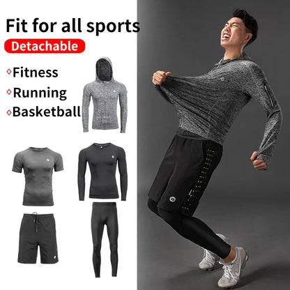Men's Tracksuit Gym Fitness Running 5 Pcs/Set Quick Dry Sweat-absorb Compression Sport Suit Clothes Jogging Sport Wear