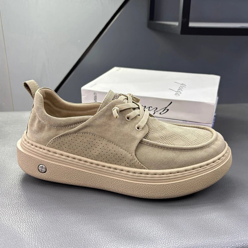 Lightweight Thick Bottom Casual Shoes Easy to Wear Slip on Lazy Person Cowhide Leather Shoes Breathable Rubber Sole