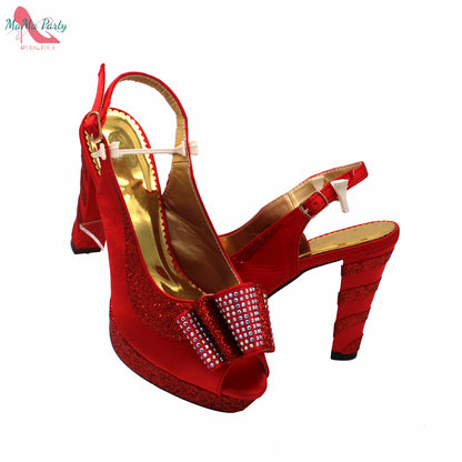 Fashion Pretty Peep Toe African Women Shoes Matching Bag Set in Silver Color Elegant Style Platform Sandals for Party