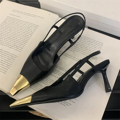 Street Style Sexy Pointed Toe Slingbacks Pumps Women Stripper Sandals High Heels Female Banquet Shoes Brown Kitten Heels