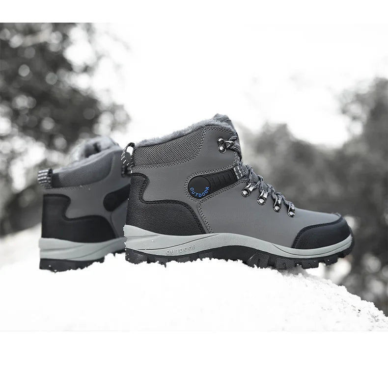 Men's Winter Snow Boots High Top Waterproof Sneakers Warm Plush Climbing Boots Plush Leisure Multi-Function Mountaineering Shoe