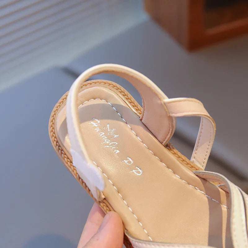 Summer 2025 new girls' princess toe sandals, soft soles and fashionable Roman shoes for baby girls, children's shoes
