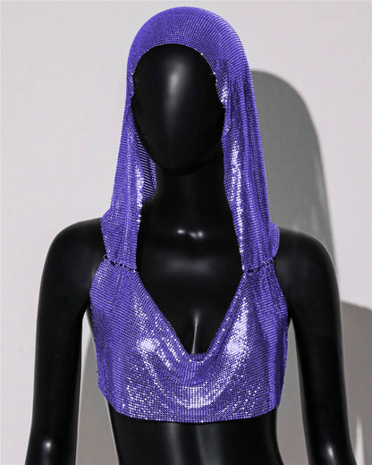 Y2K Streetwear Metal Sequins Women Tank Top Punk Goth Hip Hop Bandana Head Wraps Vest Rave Festival Women Tops Tee For Nightclub
