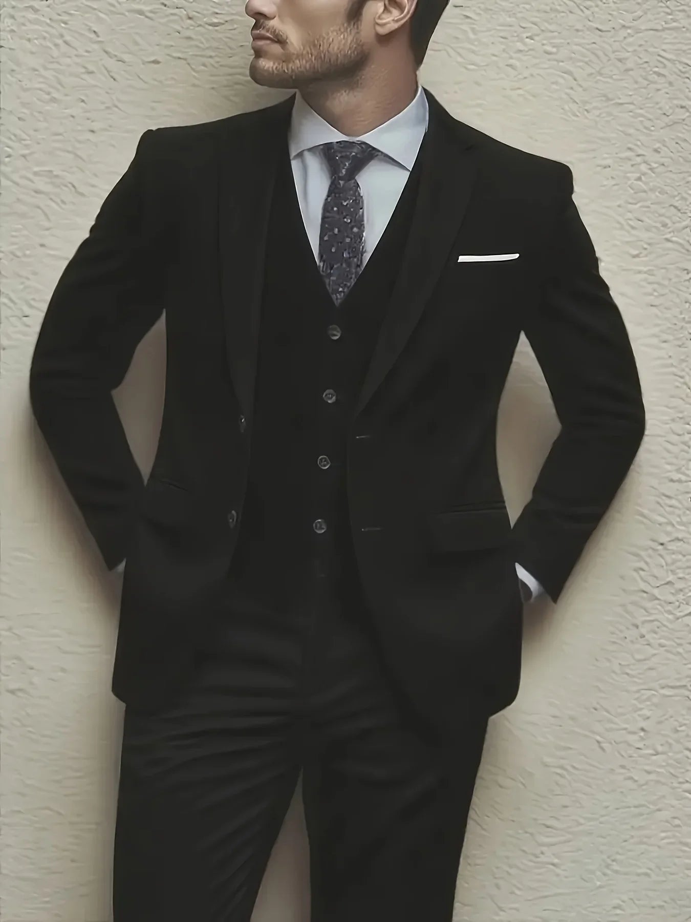 Men's 3pcs Suit Set, Jacket + Vest + Pants, Fashionable, Suitable for Weddings, Parties and Formal Occasions