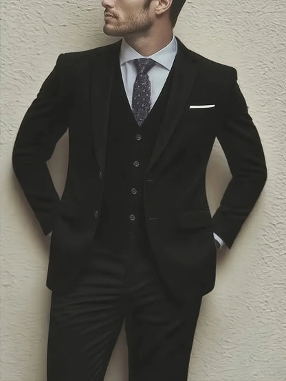 Men's 3pcs Suit Set, Jacket + Vest + Pants, Fashionable, Suitable for Weddings, Parties and Formal Occasions