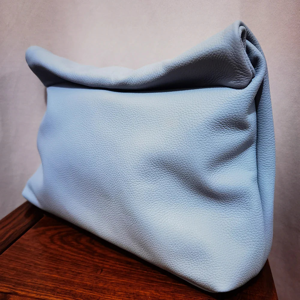 Leather Cowhide Handbag High Quality Leather Women's Foldable Designer Handbag Simple Magnet Handle Bags