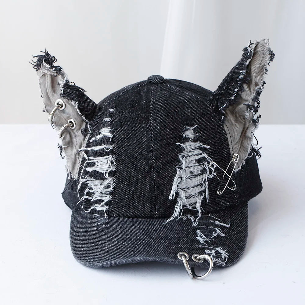 NEW Designer y2k wasteland style personalized cowboy perforated baseball cap women's three-dimensional ears street duckbill cap
