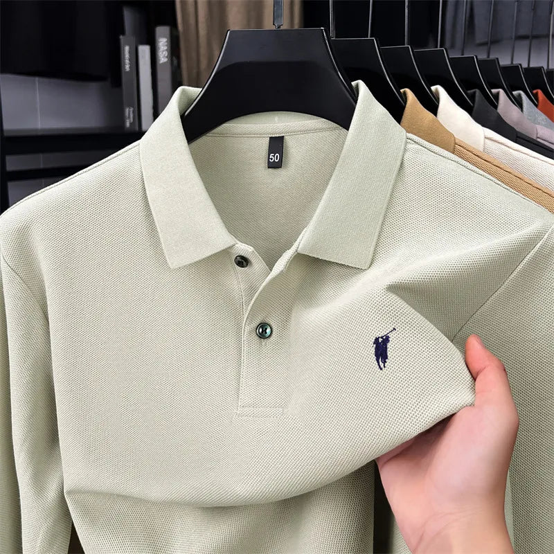 100% Pure Cotton Long Sleeved Men's Polo Shirt Hot Selling Brand Autumn Season Exquisite Pony Embroidery Breathable Top T-shirt