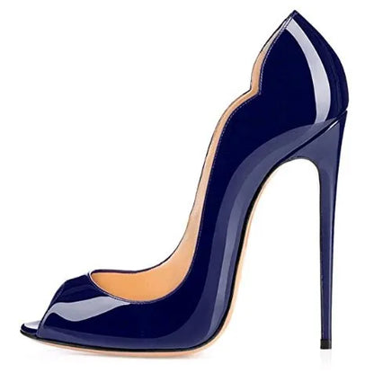leopard print fish mouth patent leather high heels for women slim heels with pointed toes shallow mouth party shoes big size12cm