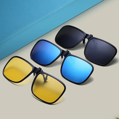 Clip Polarized Sunglasses Square Men Clip On Glasses Flip-up Frames Sunglasses Covers Blue Night Vision Color Lens 2025