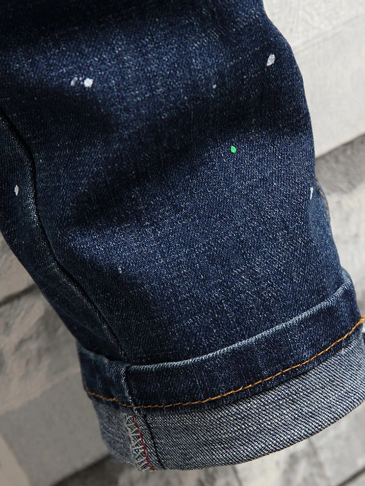 Men's Slim Fit Jeans Elastic Casual High Street Style Ripped Patchwork Pants Fashionable Tight Menswear Spring New Arrival