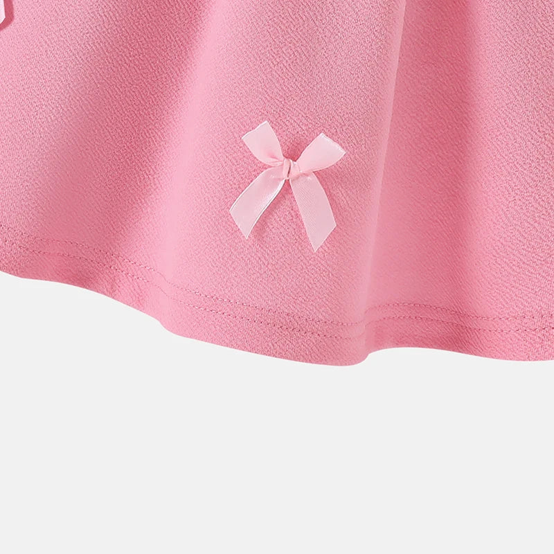 Girls 4-7 Fashion Dress, Sleeveless Square Neck Bow Embellished A-Line Dress, Soft and Cute for Daily Outfit