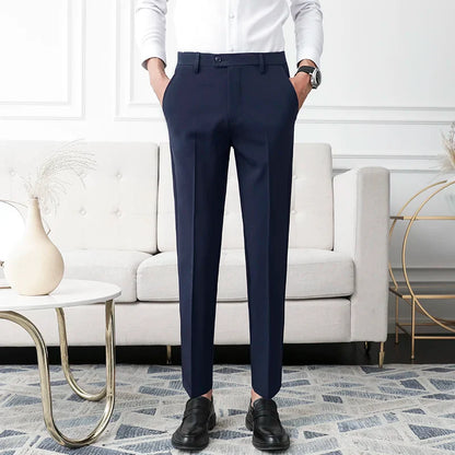 Thickened Fleece Men's Casual Straight Leg Pants Autumn Winter Elastic Slim Fit Korean Style Fashionable Nine Point Long Trou...