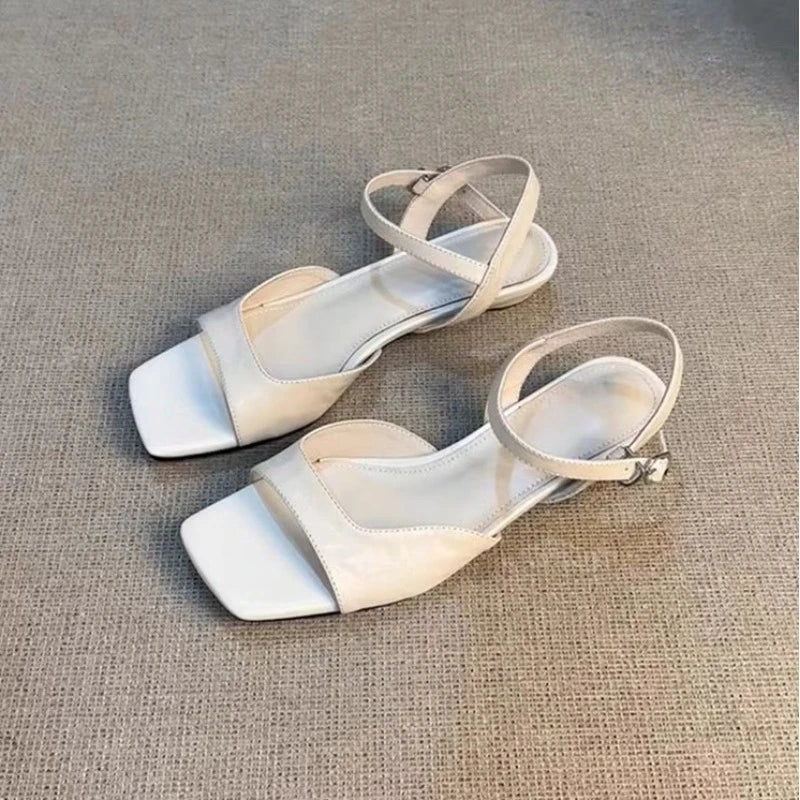 2025 Summer Women's Low Heel Sandals - Fashion Leather Material Suitable for Office Wear and Casual Outdoor Shoes Sizes 35 - 42