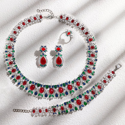 2023 New Fashion 4-Piece Turquoise Dubai Women's Wedding Jewelry Set Nigeria Africa Necklace Earring Set