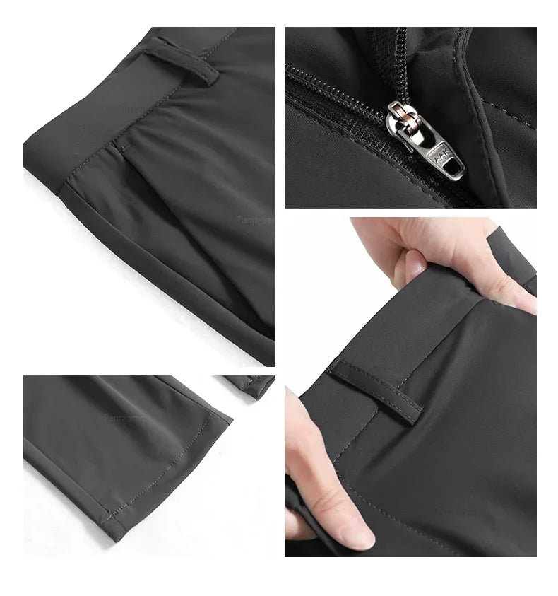Summer Quick-drying Ice Silk Men's Casual Pants Ultra-thin Highly Elastic Business Casual Non-iron Trousers Black Gray Blue