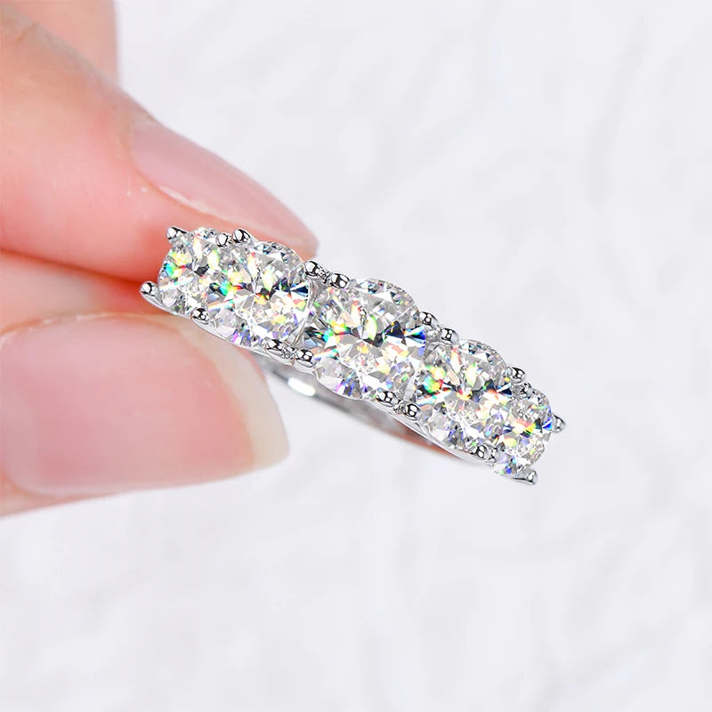 18k Gold Plated D3.6CT 5 Moissanite Stone Rings for Women S925 Sterling Silver Sparkling Diamond Wedding Band Fine Jewelry