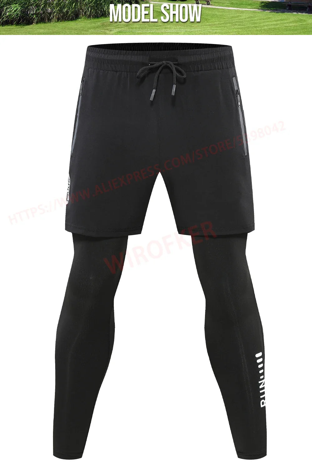 Men Run Trouser 2 In 1 Double Layer Pant Tight Training Basketball Legging Print Fitness Sweatpant With Pockets Running Trousers
