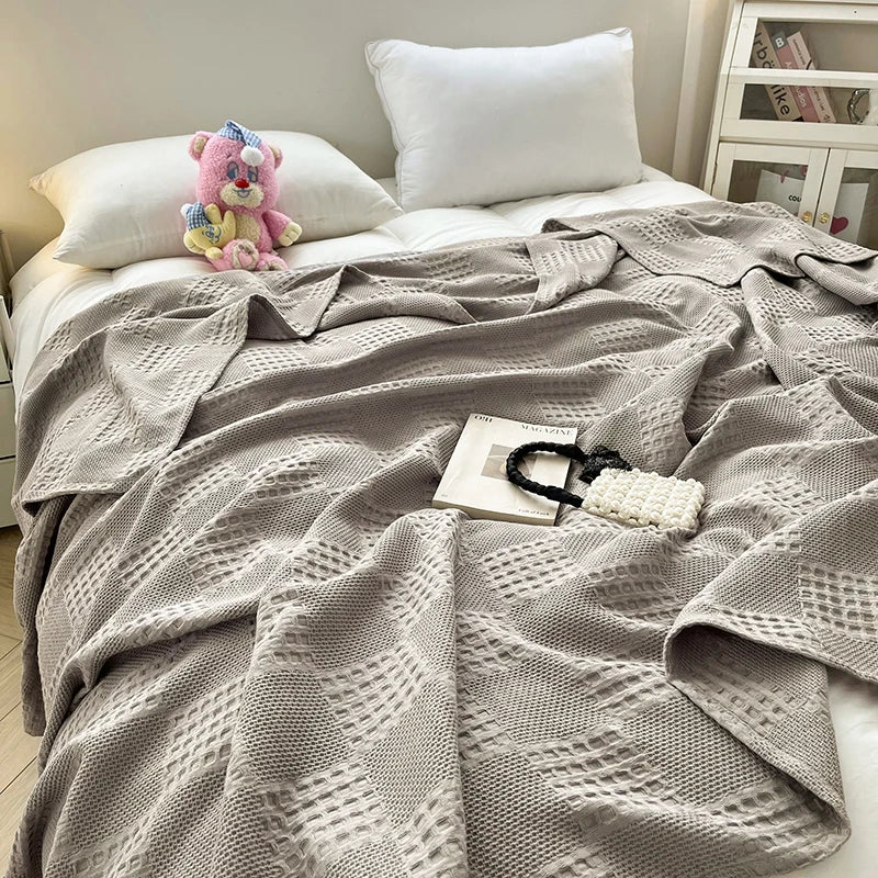 Cotton Throw Blanket Soft Breathable Waffle Blanket for Twin Queen King Bed Decorative Plaid Sofa Blankets Summer Throws