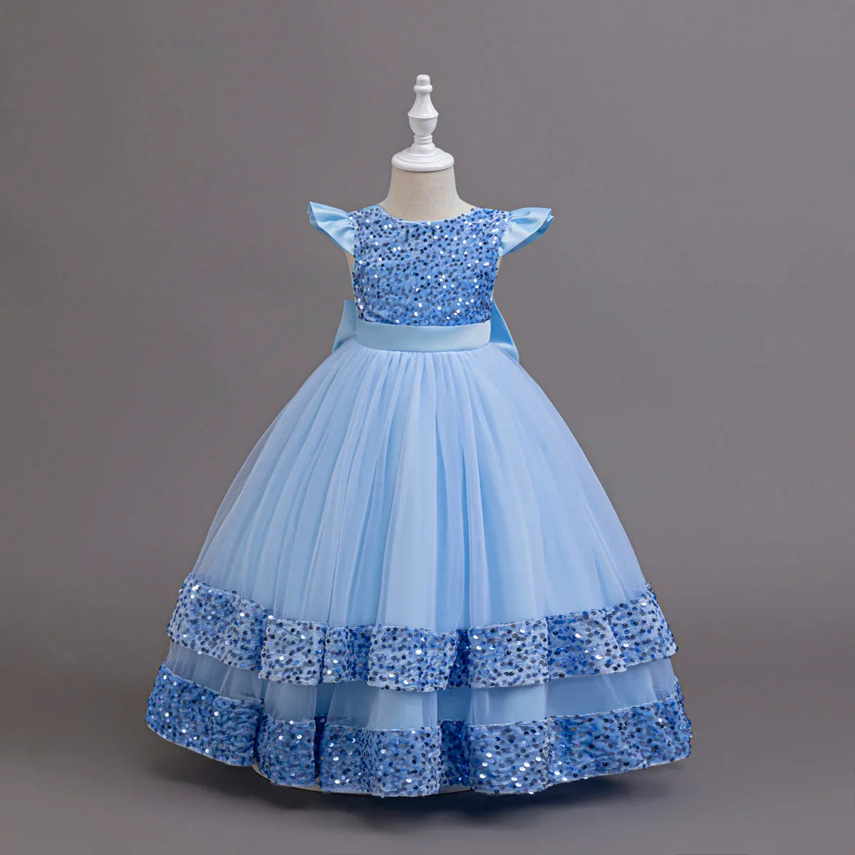 2025 New Elegant Girl Wedding Dress Sequined Mesh Princess Dress 4-12 Year Old Girl Graduation Party Prom Evening Dress