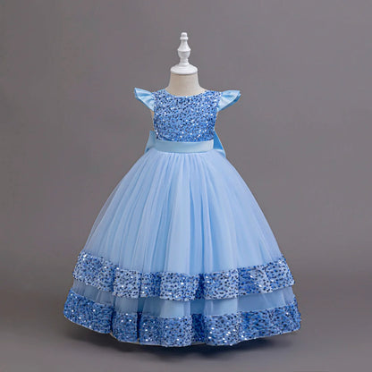 2025 New Elegant Girl Wedding Dress Sequined Mesh Princess Dress 4-12 Year Old Girl Graduation Party Prom Evening Dress