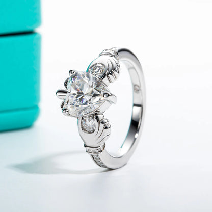 2ct Heart Shape Moissanite Claddagh Irish Rings Celtic Knot Crown 925 Sterling Silver Engagement Rings For Woman