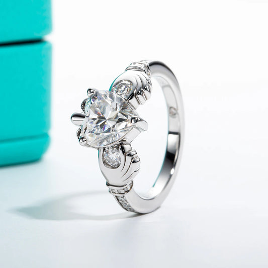 2ct Heart Shape Moissanite Claddagh Irish Rings Celtic Knot Crown 925 Sterling Silver Engagement Rings For Woman