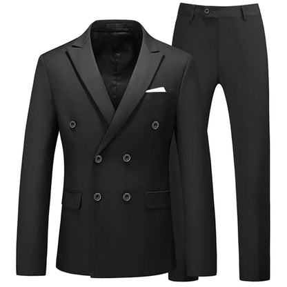 2 Pieces Double Breasted Formal Men Suits Slim FitGroom Tuxedos for Wedding Peaked Lapel Custom Male Blazer Prom Daily Wear