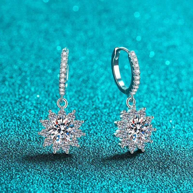 1ct Moissanite Earring 925 Sterling Silver with White Gold Plated Hoop Drop Earring for Women Wedding Engagement Jewelry