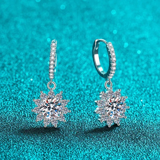 1ct Moissanite Earring 925 Sterling Silver with White Gold Plated Hoop Drop Earring for Women Wedding Engagement Jewelry