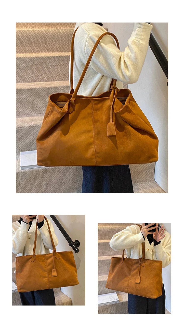 Velvet Zipper 2024 New Product Large Tote Bag Solid Large Capacity Popular Fashion Shoulder Bag Soft Simple Commuter Handbag