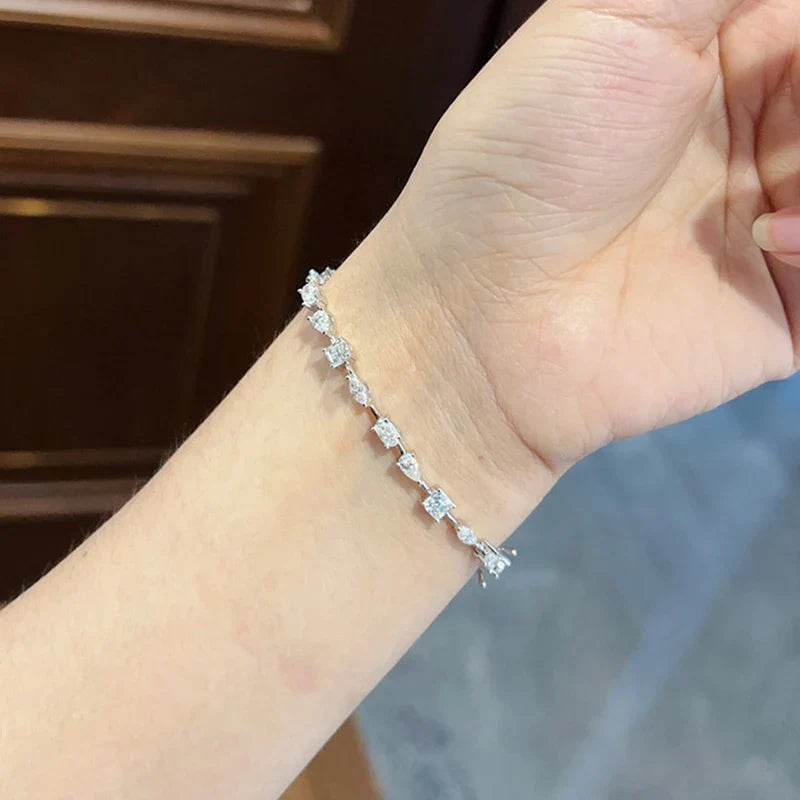 Full Pear Oval Marquise Cut Moissanite Tennis Bracelet for Women Men 925 Silver Pass Diamond Test Bangle Link Bracelets
